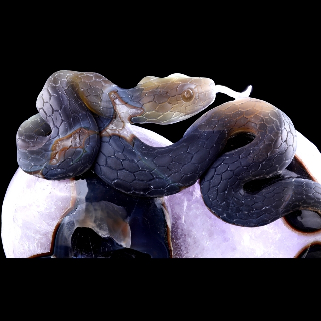 Hand-Carved Amethyst Cluster Heart Sculpture with Snake - Unique Crystal Artifact for Crystal Collectors, Home Accent & Spiritual Healing