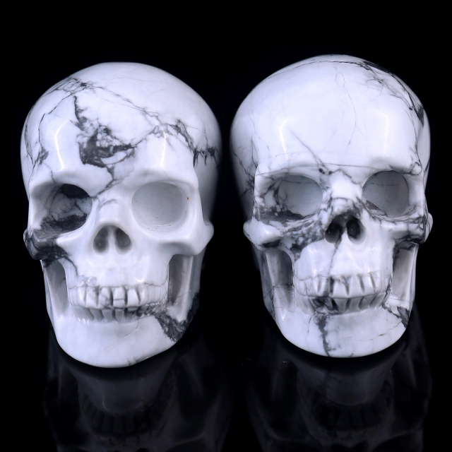 3.0" Howlite Hand Carved Crystal Realistic Skull Sculpture