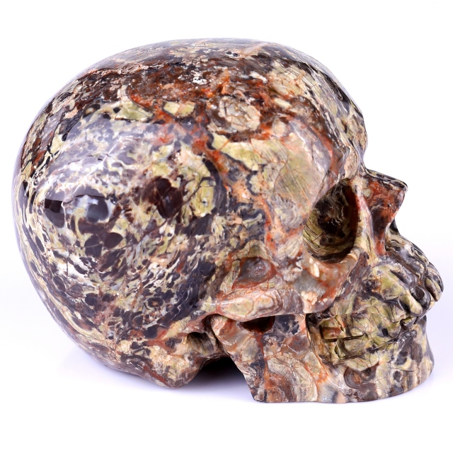 4.4" Coin Agate Hand Carved Crystal Realistic Skull Sculpture