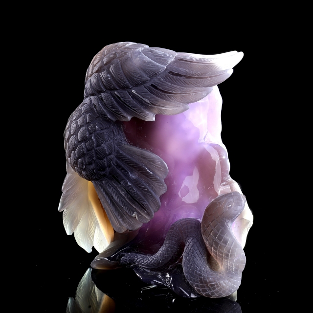 Hand-Carved Amethyst Cluster Owl & Snake Sculpture - Natural Gemstone Artifact for Crystal Collectors, Home Accent & Spiritual Healing