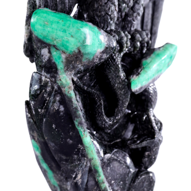 9.4" Emerald Hand Carved Crystal Eagle Catching Snake Sculpture