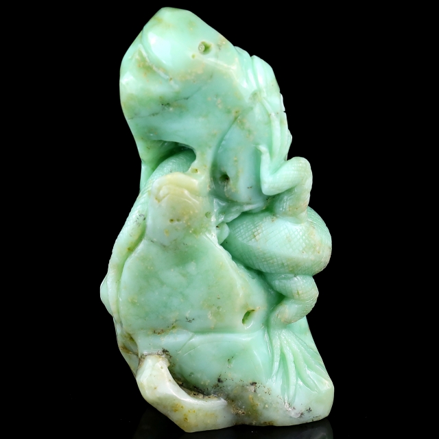 5.2" Green Opal Hand Carved Crystal Lizard Sculpture