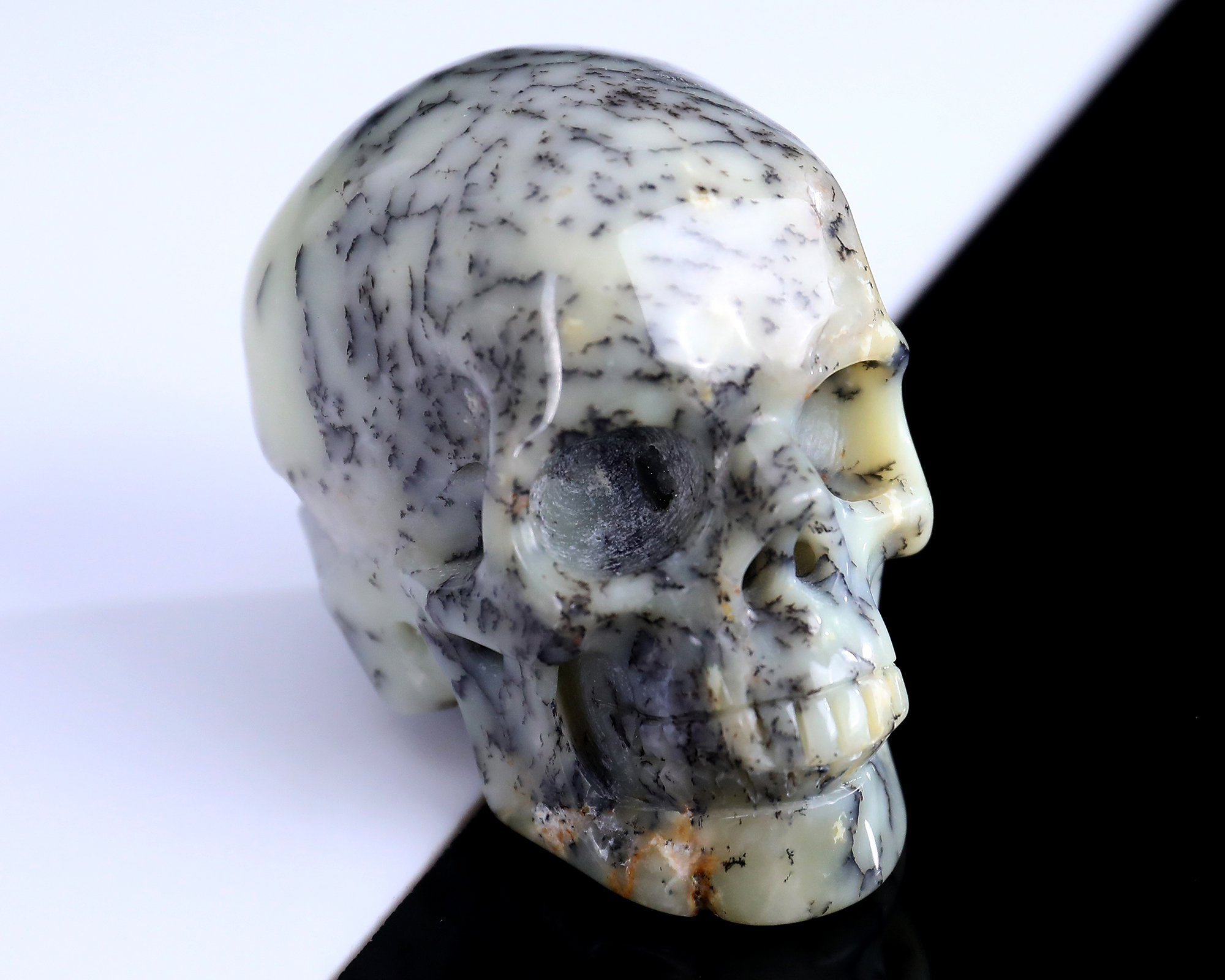 Unique White Opal Hand Carved Crystal Skull Sculpture
