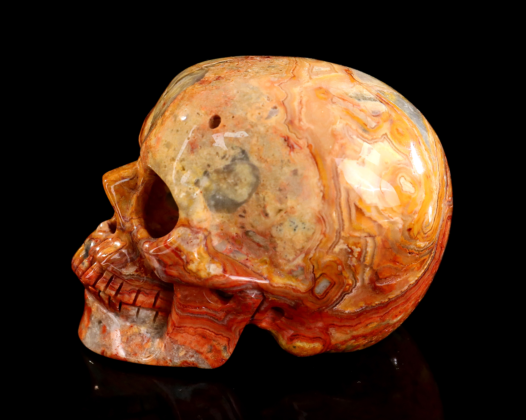 3.0" Hand-Carved Polished Crazy Lace Agate Skull - Natural Gemstone Sculpture