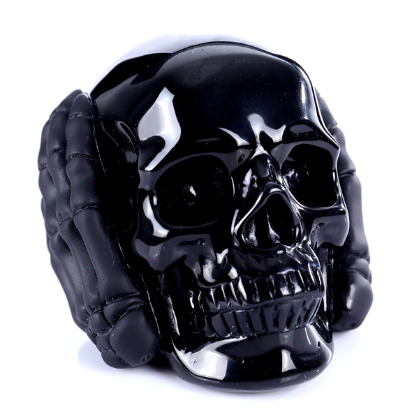 5.0" Natural Obsidian Crystal Skull Carving Three Wise Monkeys Handcrafted Gemstone Figurine