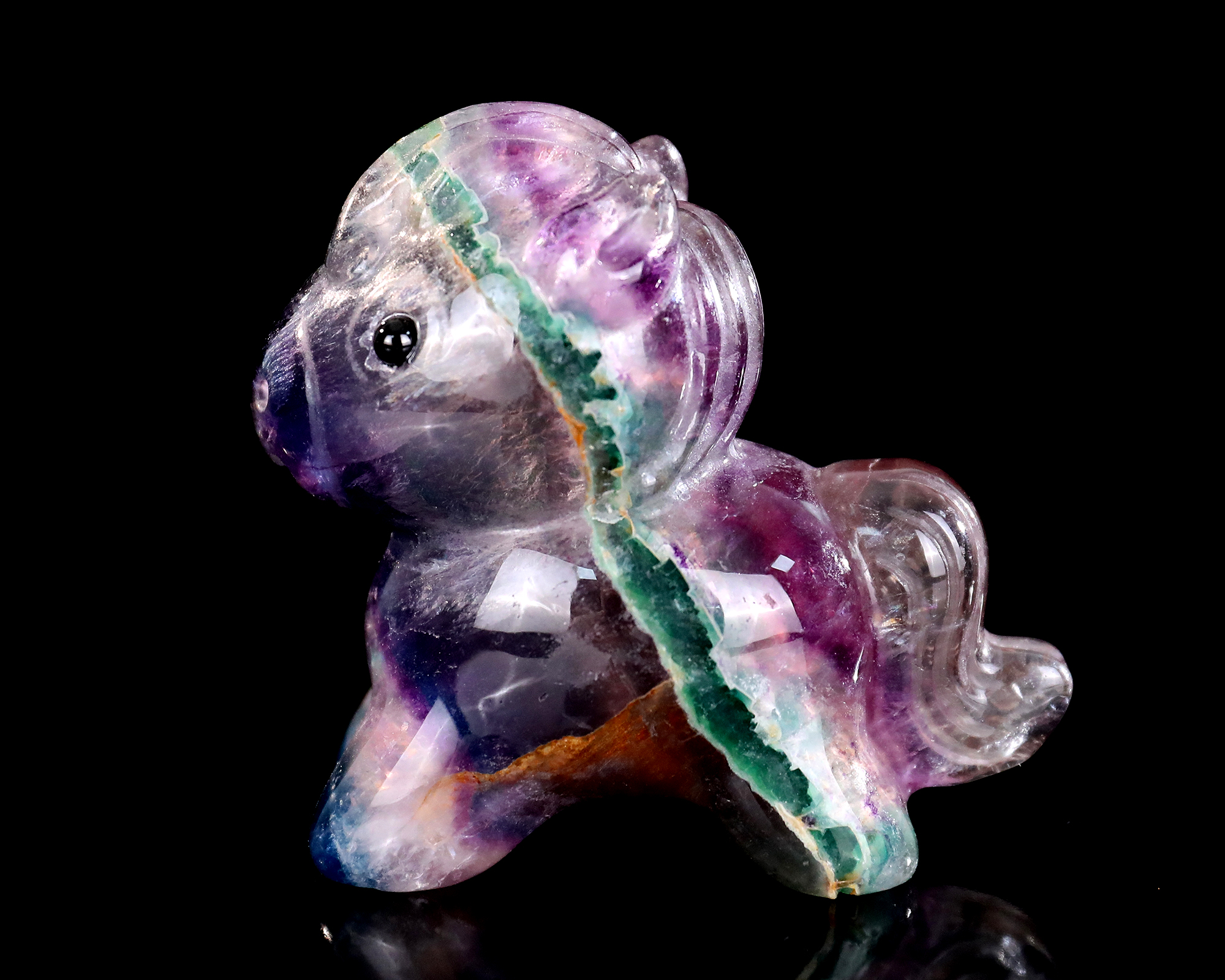 Fluorite Cartoon Pony Carving - Glowing Gemstone Figurine for Kids Room Decor & Crystal Collection