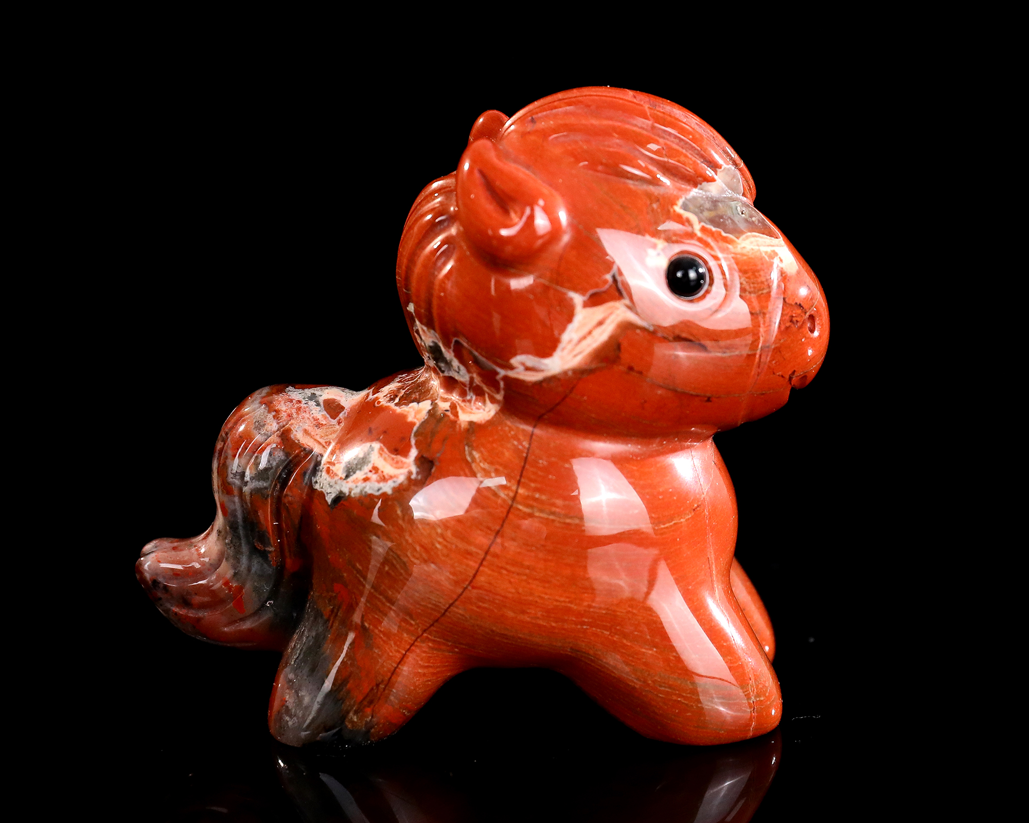 Red Jasper Cartoon Pony Sculpture - Unique Cute Crystal Animal Decor for Kids Room & Spiritual Use