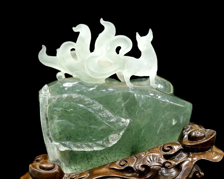 Natural Phantom Crystal Nine-Tailed Fox Figurine - Spiritual Healing Crystal Decor