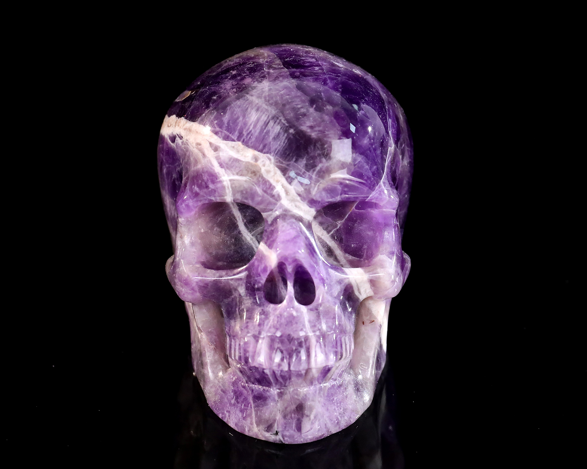 Natural Vitreous Amethyst Crystal Skull - Artisan Hand-Carved Gemstone Sculpture