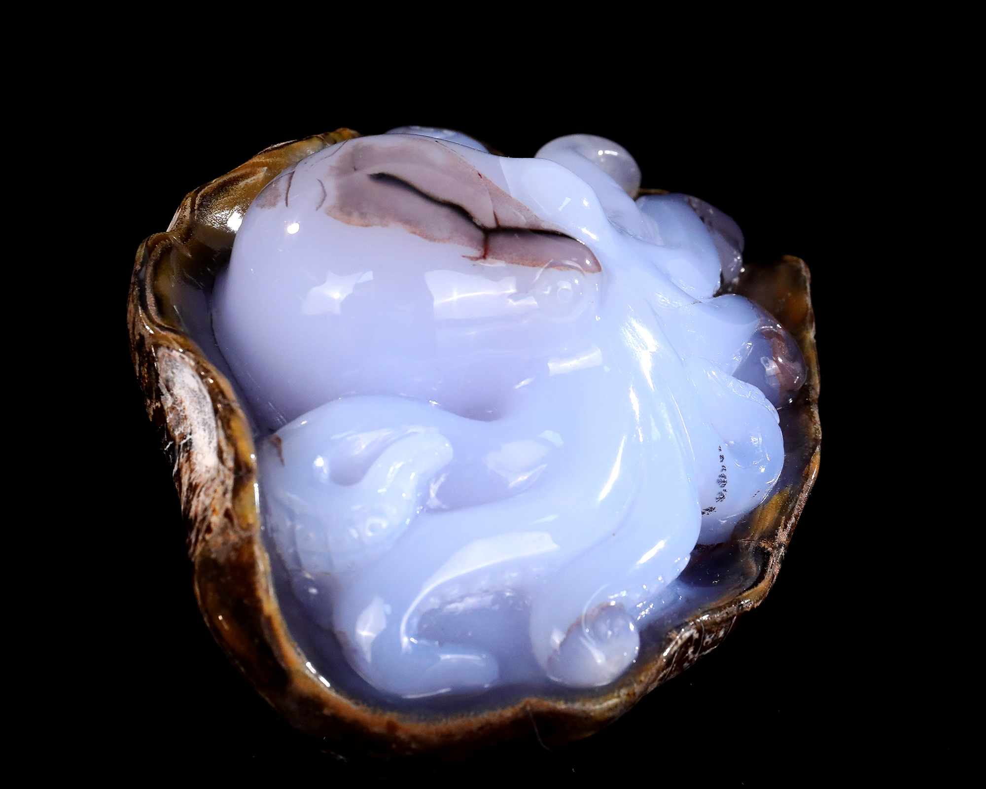 Hand-Carved Blue Chalcedony Octopus Sculpture Natural Crystal Gemstone Ornament