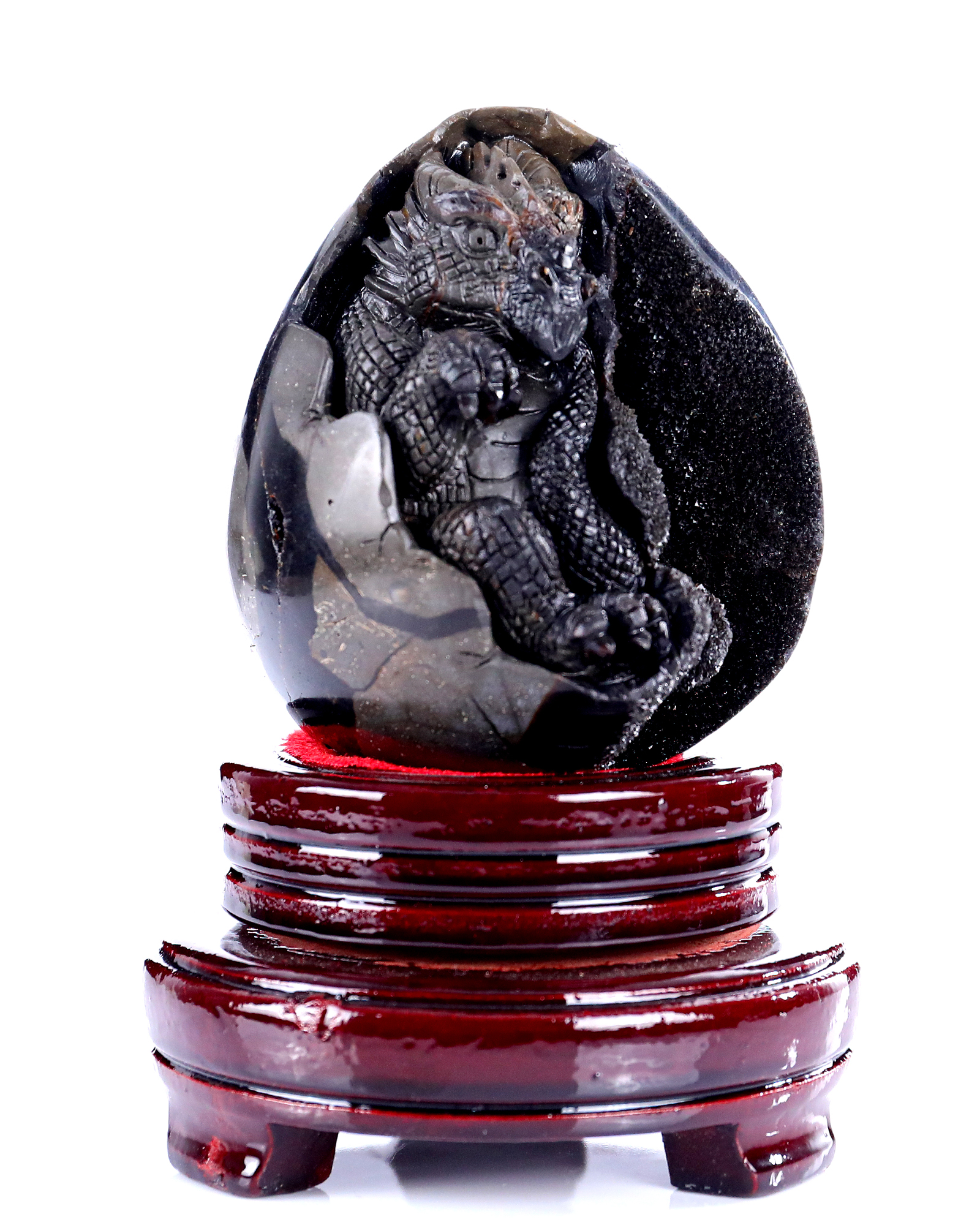 Natural Dragon Septarian Stone Dinosaur Carving Handmade Crystal Decor Figurine