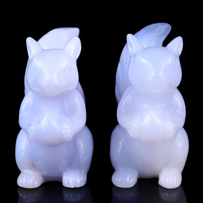 2.9" Blue Chalcedony Hand Carved Crystal Squirrel Sculpture