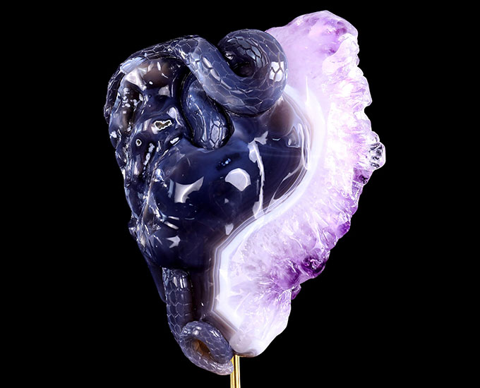 7.9" Amethyst Druse Agate Hand Carved Mineral Specimen Skull Sculpture