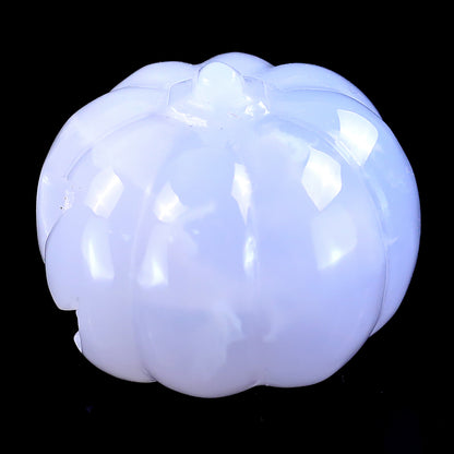 1.7” Natural Blue Chalcedony Hand Carved Crystal Pumpkin Sculpture, Halloween Gift