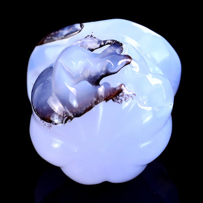 2.4” Natural Blue Chalcedony Hand Carved Crystal Wizard Pumpkin Sculpture, Halloween Gift