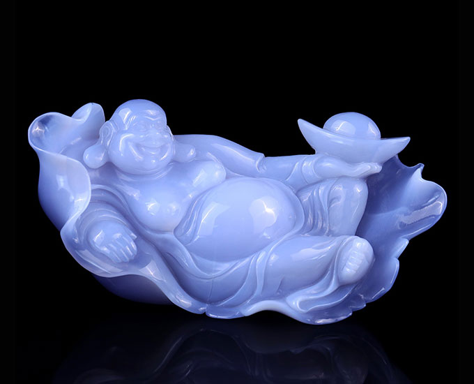 Gemstone 8.7" Blue Chalcedony Hand Carved Crystal Buddha Sculpture