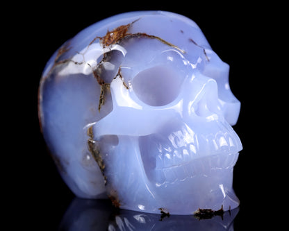 7.9" Blue Chalcedony Hand Carved Crystal Huge Realistic Skull Sculpture