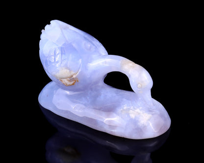 3.5" Blue Chalcedony Hand Carved Crystal Swan Sculpture