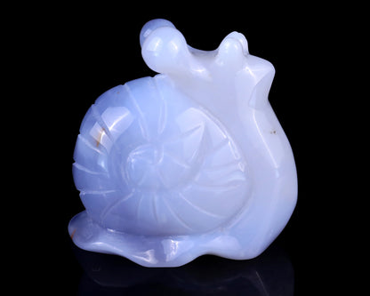 2.7" Blue Chalcedony Hand Carved Crystal Snail Sculpture