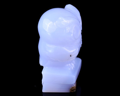 3.0" Blue Chalcedony Hand Carved Crystal Owl Sculpture