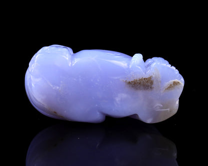 Gemstone 3.9" Blue Chalcedony Hand Carved Crystal Buddha Sculpture