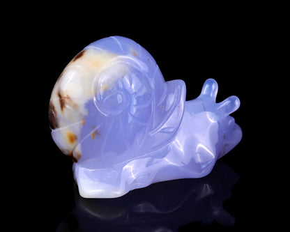 3.2" Blue Chalcedony Hand Carved Crystal Snail Sculpture