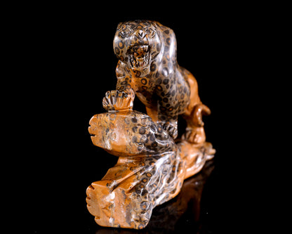 10.6" Leopard Skin Agate Hand Carved Crystal Leopard Sculpture