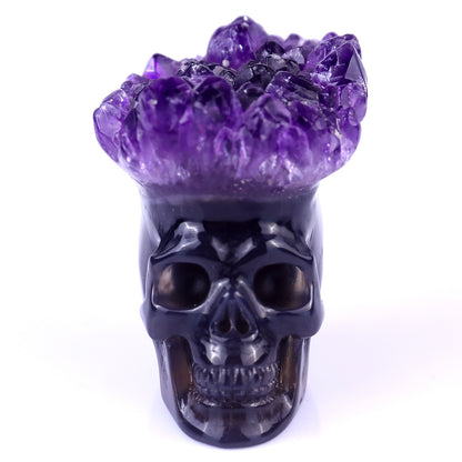 2.4" Amethyst Druse Agate Hand Carved Mineral Specimen Skull Sculpture
