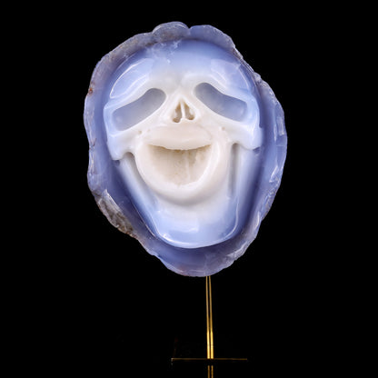 7.5" Blue Chalcedony Hand Carved Mineral Specimen Skull Sculpture