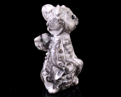 3.4" Black Crazy Agate Hand Carved Crystal Cute Baby Dragon Sculpture