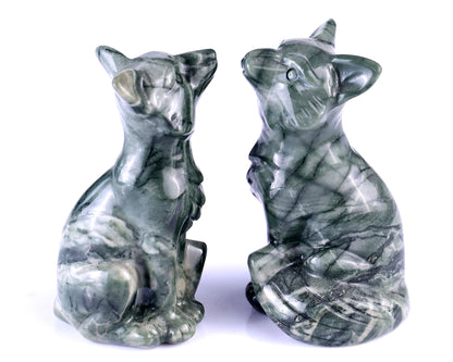 Natural Jiulong Jade Hand Carved Crystal Fox Sculpture