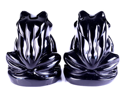 Natural Black Obsidian Hand Carved Crystal Frog Sculpture