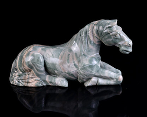 8.5" Jiulong Jade Hand Carved Crystal Horse Sculpture