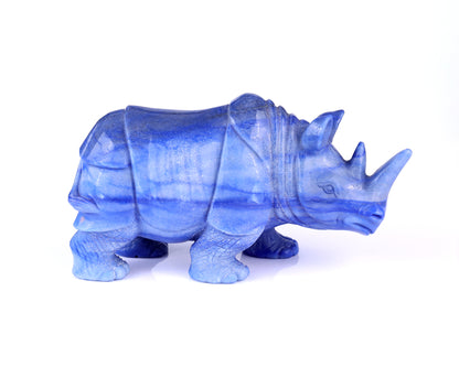 8.1" Blue Aventurine Hand Carved Crystal Rhinoceros Sculpture