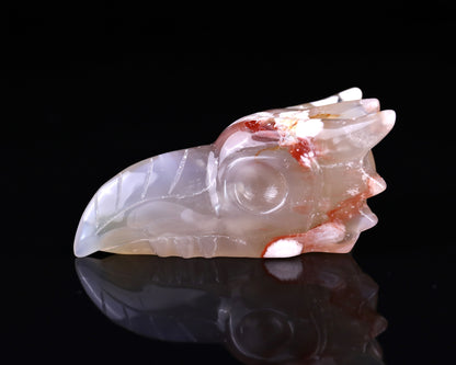 3.6" Sakura Agate Hand Carved Crystal Phoenix Skull Sculpture