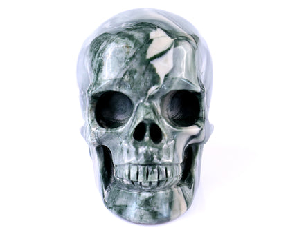 3.0" Jiulong Jade Hand Carved Crystal Realistic Skull Sculpture