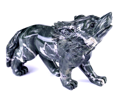 8.7" Jiulong Jade Hand Carved Crystal Wolf Sculpture
