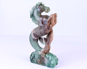 Amazing 10.2" Green Aventurine Hand Carved Crystal Horse Head and Fishtail Sculpture