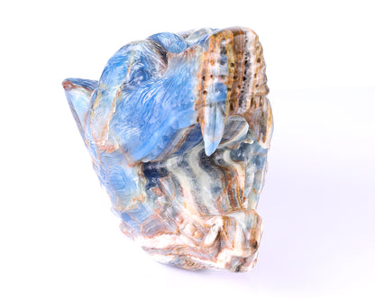 9.8" Blue Onyx Hand Carved Crystal Wolf Head Sculpture