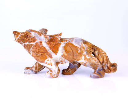 9.8" Chalcedony Hand Carved Crystal Wolf Sculpture