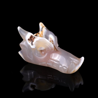 3.7" Geode Agate Hand Carved Crystal Dragon Skull Sculpture