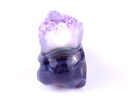 2.5" Amethyst Druse Agate Hand Carved Crystal Raven Skull Sculpture