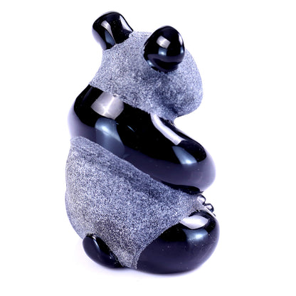 Cute 2.9" Black Obsidian Hand Carved Crystal Panda Sculpture
