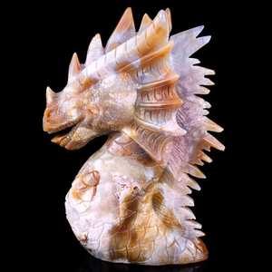 Amazing 9.8" Chalcedony Hand Carved Crystal Dragon Sculpture
