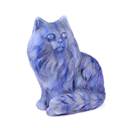 4.1" Blue Aventurine Hand Carved Crystal Persian Cat Sculpture