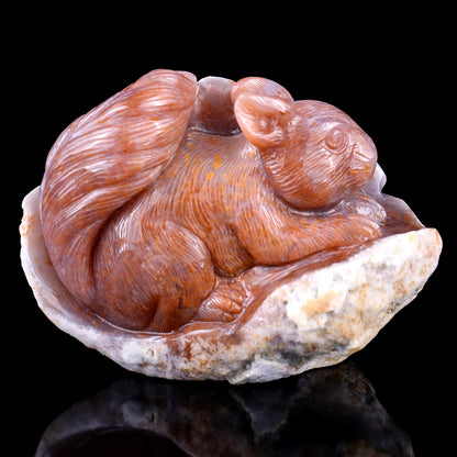 4.6" Chalcedony Hand Carved Crystal Squirrel Sculpture