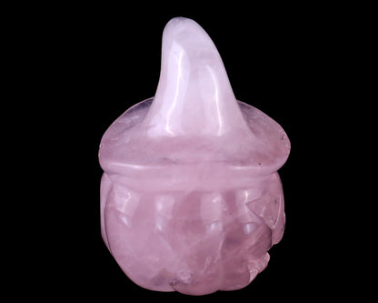 2.3” Natural Rose Quartz Hand Carved Crystal Wizard Pumpkin Sculpture, Halloween Gift
