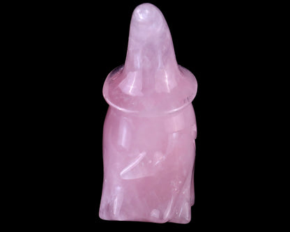 3.6” Natural Rose Quartz Hand Carved Crystal Wizard Ghost Sculpture, Halloween Gift
