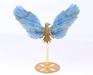 5.1" Blue Onyx Hand Carved Crystal Eagle Wings Sculpture