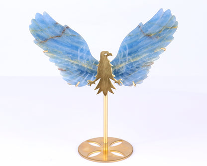 5.1" Blue Onyx Hand Carved Crystal Eagle Wings Sculpture
